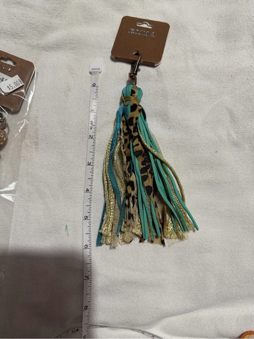 Leopard & Turquoise Tassel Keychain with Gold Accents